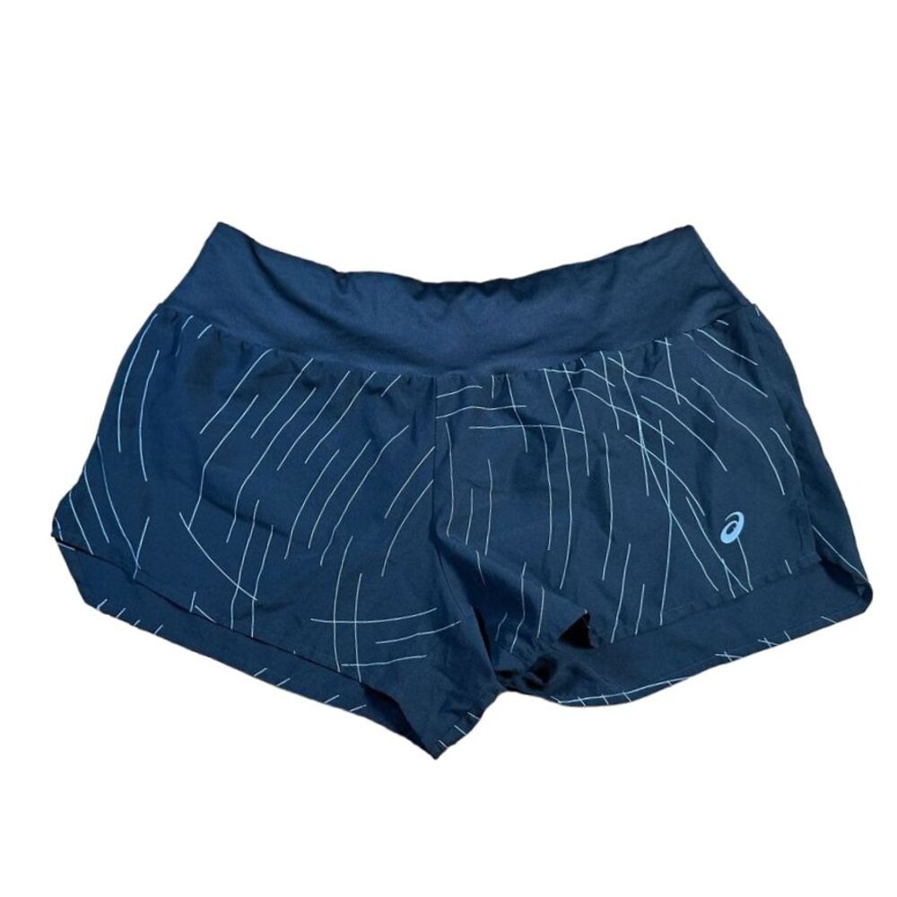 ASICS Women's Athletic Running Shorts Navy Blue Geometric Pattern XL no liner